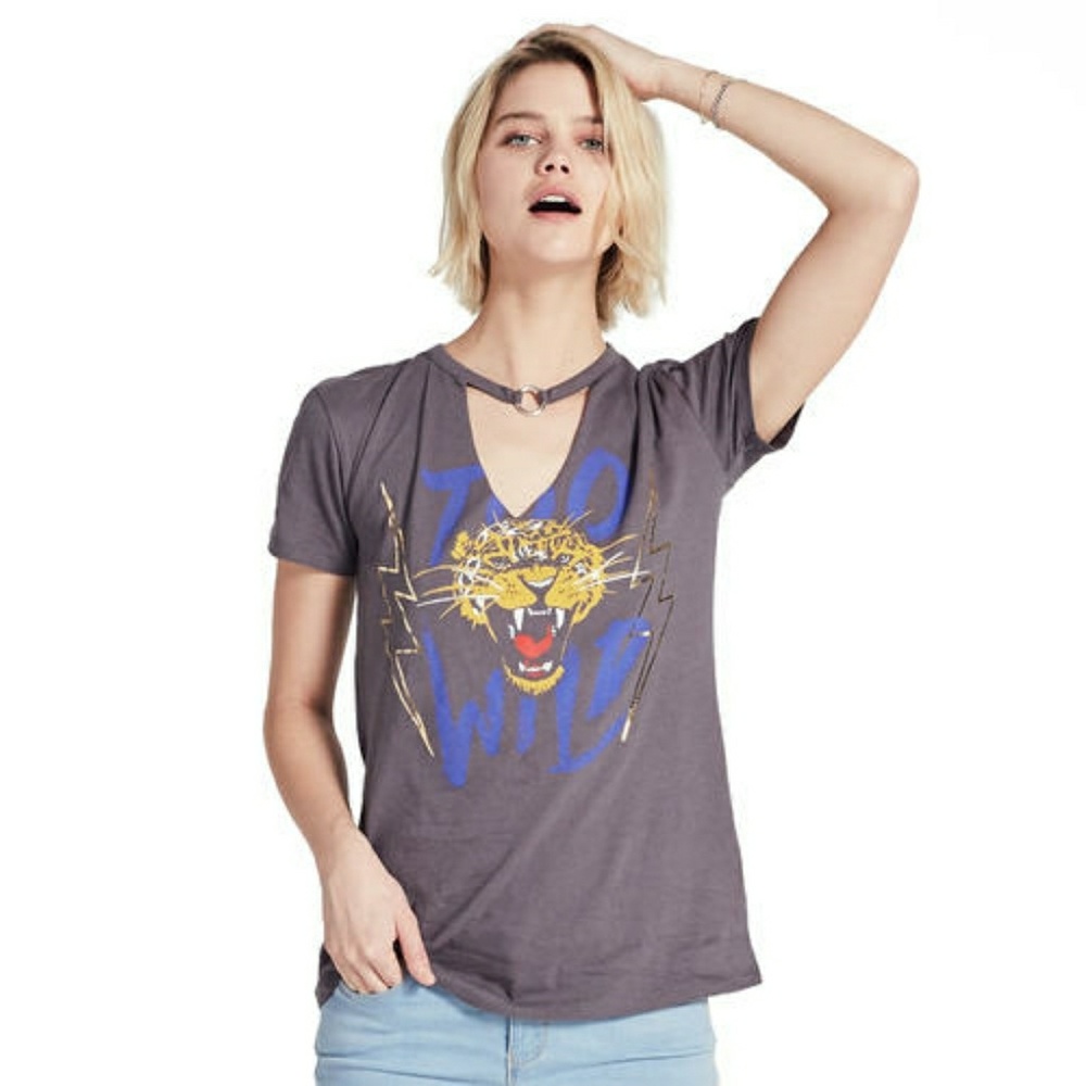 Adam Levine Women's Ring Neck Graphic Tee - Grey